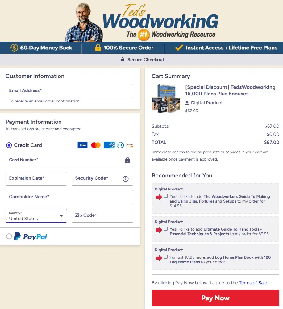 TedsWoodworking Checkout Page